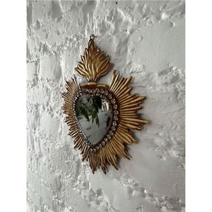 Miroir Milagro Sacré-Cœur artisanal, style traditionnel mexicain en étain, décoration murale, art exotique bohème, ornement de miroir en forme de cœur pour la décoration - Product Image 6