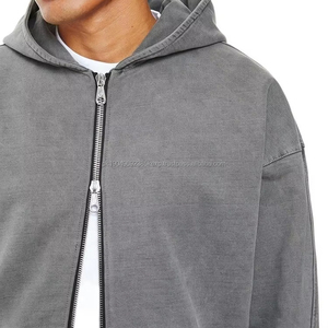 Custom Logo Men 100 Cotton Hoodie French Terry High Quality Blank Oversized Vintage Acid Wash Zip up Cropped Hoodie Men - Product Image 4