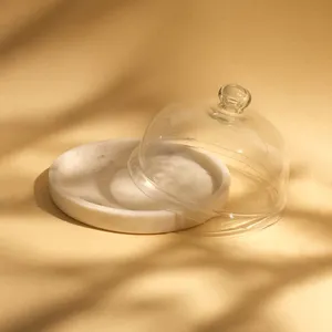 White Marble Fruit Serving Dome with Glass Lid Ideal <b>for</b> Tableware and Elegant Food <b>Display</b> Perfect <b>for</b> Home and Hotel Use - Product Image 2