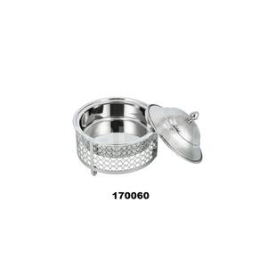 Plat de marmite rond en acier inoxydable argenté de haute qualité avec couvercle en métal argenté Design élégant plat de service de nourriture pour la décoration de salle à manger - Product Image 1