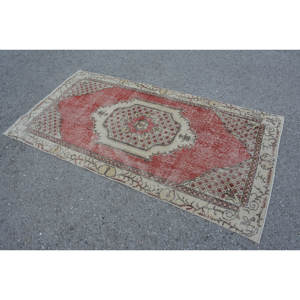 Tapis turc vintage rouge beige classique grande surface 3.3 X 6.4ft laine Latex support motif abstrait 10mm pour décor de couloir chambre - Product Image 4