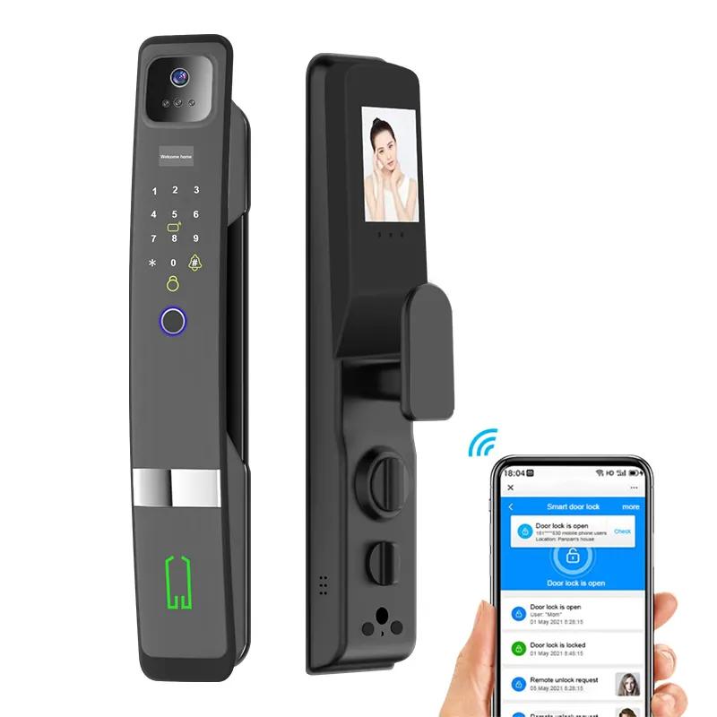 Tuya Wifi Fingerprint Recognition Smart Door Lock with video door phone Automati