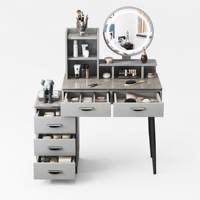 Coiffeuse moderne en verre avec miroir éclairé et armoire de rangement extensible, bureau de maquillage de luxe minimaliste, ensemble pour petite chambre