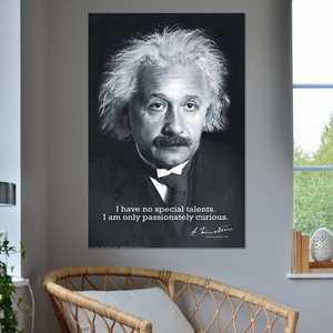 Affiche design moderne Albert Einstein « Je n'ai aucun talent spécial… » en toile avec cadre noir pour décoration murale - Product Image 2