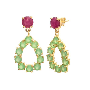 Pendientes de plata de ley 925 con gema de Rubí, pendientes con forma redonda de Calcedonia verde marino y Gema de rubí teñida, novedad - Product Image 1