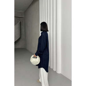 เสื้อเชิ้ตแขนบอลลูนติดกระดุม 6093 - สีกรมท่าแบบสล็อปสไตล์ - Product Image 3