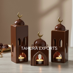 Encantador portavelas decorativo de cerámica suave de Ramadán para noches sagradas tranquilas y elegante decoración cálida para el hogar - Product Image 2