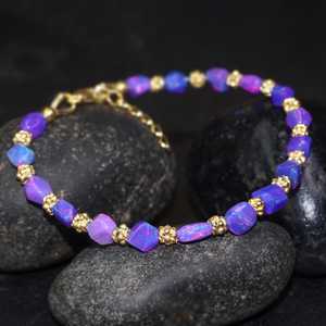 Natural Fire Lavender Opal Nugget 925 <b>Sterling</b> <b>Silver</b> 14k Gold Plated Vermeil <b>Charm</b> <b>Bracelet</b> For Women Vintage - Product Image 6
