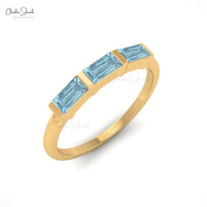 Anillo de Compromiso de Oro Sólido de 14k con Gema de Aguamarina Auténtica de Corte Baguette de 4x2mm, Joyería Artesanal de Moda al Mejor Precio - Product Image 6