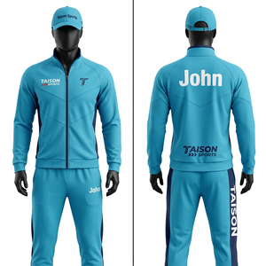 Survêtement de tennis pour homme, qualité supérieure, 300 GSM, mélange polyester-spandex, bleu ciel, design à panneaux blancs, respirant, extensible, logo personnalisé - Product Image 2