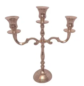 Inde trois bras pierre perforée en laiton plaqué or en relief bougeoir support maison mariage salle décor - Product Image 1