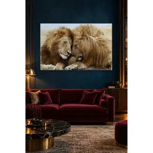 Impression sur toile Fida : Deux Lions se reposant la tête sur la tête de l'autre - Product Image 2