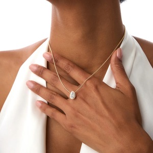 Collar de Perlas con Diamantes Cultivados en Laboratorio en Forma de Pera Clásica Hecho a Mano, 0.75 Ct E-F VS, Oro de 14K, para Ocasiones Especiales, Regalo para Fiestas - Product Image 3