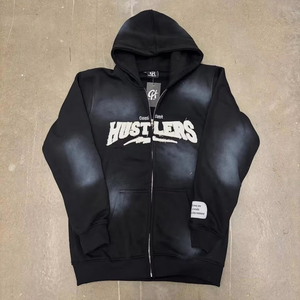 เสื้อแจ็กเก็ตโอเวอร์ไซส์โอเวอร์ไซส์ผ้าคอตตอนผ้าฟลีซผ้าหนามีฮู้ดลายซีดจางสำหรับบุรุษโลโก้ออกแบบได้ตามต้องการ - Product Image 1