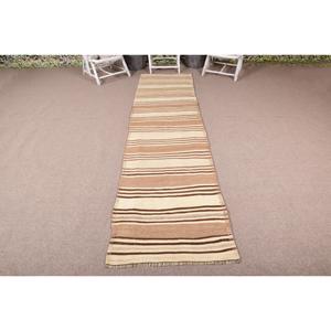 Tapis turc 2,9 x 10,9 pieds, tapis Kilim vintage, tapis en laine marron à motifs Paisley - Product Image 1
