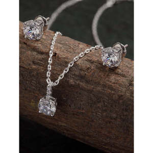 NOVAMART Fine 92.5 <b>Sterling</b> <b>Silver</b> Round Brilliant Solitaire Pendant <b>Earring</b> Fine Jewelry <b>Set</b> for Women & Girls Gift Option Whol - Product Image 2