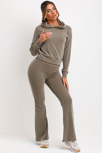 Ensemble sweat à capuche et pantalon de survêtement pour femme 2 pièces kaki personnalisé pleine longueur nouvel ensemble de salon surdimensionné ensemble de survêtement deux pièces pour femme - Product Image 2