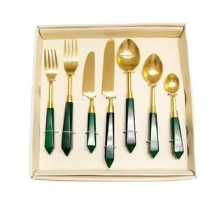 Juego de cubiertos chapados en oro de metal del mejor vendedor con mango de mármol blanco para juegos de cubiertos de vajilla de boda y restaurante - Product Image 3