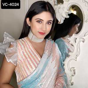 Ladies Georgette Printed Festival Wear <b>Nepal</b> Wedding Floral Pastel Color Saree with Blouse Fancy Fashion Low Cost Indian Saree - Product Image 2