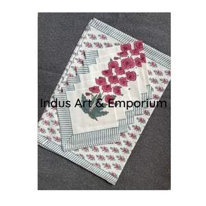 แผ่นรองจานลายดอกไม้ผ้าคอตตอนอินเดียพิมพ์ลายบล็อกมือขนาดเล็กชุดผ้าเช็ดปาก6ผืนและ6แผ่น - Product Image 3