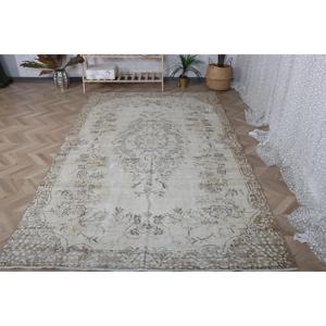 Tapis turc vintage 5,3x9 pieds (161x275 cm), tapis en laine persan blanc - Product Image 1