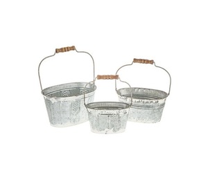 Ensemble de 3 grands pots en métal galvanisé faits à la main jardinières décoratives pour usage domestique pépinières cuisine jardins Patios-Carton de gros - Product Image 4