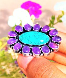 Turquoise and Amethyst Gemstone <b>Ring</b> in 925 Sterling <b>Silver</b> Handmade Oval Shape <b>Boho</b> <b>Ring</b> Gift for Her - Product Image 4