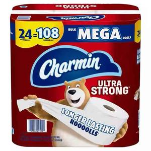 Venta al por mayor para Charmin Ultra fuerte papel higiénico suave 24 Mega Rollos familiares = 123 Rollos regulares Función de tacto limpio - Product Image 1