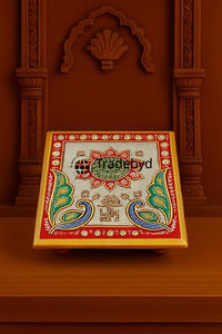 Chowki ไม้ดีไซเนอร์ tradebyd สำหรับห้อง Puja ทำด้วยมือกับงานแกะสลักที่สวยงาม - Product Image 2