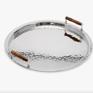 ถาดอลูมิเนียมทรงกลมด้ามไม้ขัดกระจกถาดเสิร์ฟอลูมิเนียมออกแบบได้ตามต้องการ - Product Image 1