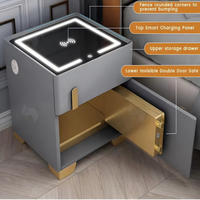 Armoire de rangement intelligente sans fil pour chevet, compacte et moderne, avec éclairage LED USB, noire, pour appartement et hôtel