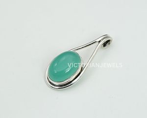 Pendentif en argent sterling massif 925 Aqua Calcedony Mars Month Birthstone - Product Image 3