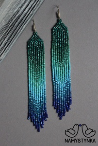 Modern <b>Turquoise</b> Glass <b>Bead</b> Earrings with Cascading Fringe Design Unique Jewelry Gift From MS Handicraft - Product Image 5