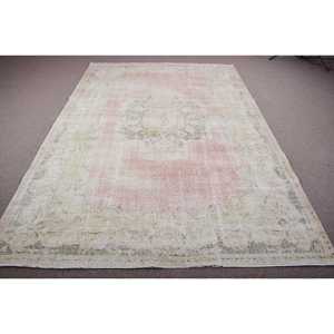 Tapis turc vintage de 6,7 x 10 pieds, grand tapis, tapis persan blanc - Product Image 1