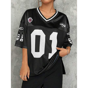 Col en V personnalisé surdimensionné maille T-shirts respirant unisexe personnalisé Sublimation rétro Streetwear T-shirts vente en gros hommes T-shirts - Product Image 1