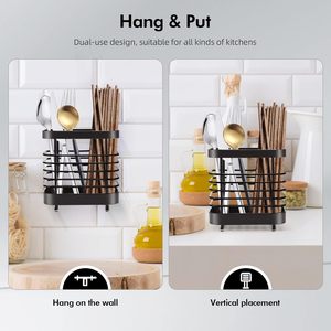 Organisateur de comptoir en métal moderne porte-couverts carré avec rangement de couverts ustensile Caddy Crock et support de cuillère - Product Image 4