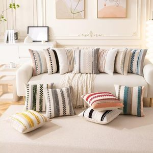 Pillow for <b>Sofa</b> Couch Bed Farmhouse Decorative Cushion Case Square Pillows <b>Cover</b> Chenille Pillow Cases Accent Neutral No Latex - Product Image 1