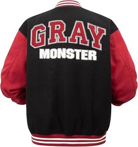 <b>Men's</b> Vintage Embroidery Winter <b>Jacket</b> High Woolen Varsity Style Rib Knitted Button Closure <b>Smart</b> Stand Hooded for Baseball - Product Image 2