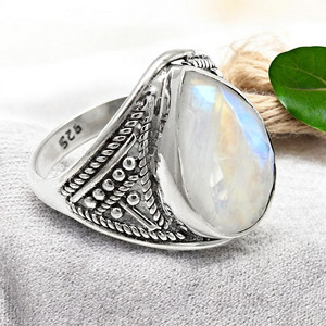 Proveedor a granel 100% piedra lunar arcoíris natural piedra preciosa hecha a mano anillos delicados 925 joyería de plata esterlina anillos de boda al por mayor - Product Image 5