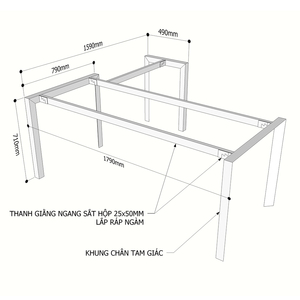 Système d'assemblage Trian Concept HCTA019 pour pieds de table en forme de L de 180x160 cm, design industriel pour hôtels - Métal, fer, bois massif, ABS - Product Image 2