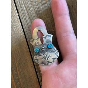 Tim Yazzie Kingman Turquoise & Sterling Silver <b>Adjustable</b> <b>Ring</b> Stainless Steel Vase Bezel Setting Gift for Size 6 Number Shape - Product Image 2