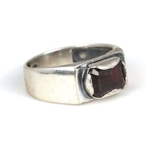 925 Sterling <b>Silver</b> Men's <b>Ring</b> with Rectangular <b>Garnet</b> Stone Bezel Setting Rhodium Plated Fine for Everyday Wear Certified IGI - Product Image 2