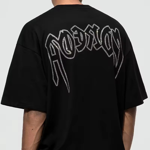 कस्टम लोगो ग्राफिक हीरा ओवरसाइज स्ट्रीटवियर कपास टी शर्ट पुरुषों के लिए टी शर्ट राइनस्टोन हीट ट्रांसफर टी शर्ट - Product Image 1