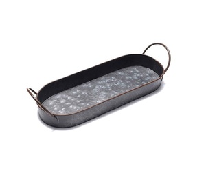 Handmade Dark Galvanized Iron Serving <b>Tray</b> with Side Handle Oval Shape for Home Tabletop Snacks <b>Drinks</b> Serving <b>Trays</b> - Product Image 1