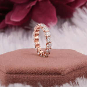 Bijoux fins 14K solide or Rose bague de luxe coupe ronde DEF couleur laboratoire cultivé diamant anneaux de mariage pour les femmes conception personnalisée - Product Image 4