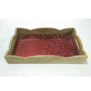 Bandejas rectangulares ecológicas de madera para comida Bandejas rústicas de madera para servir con asa para Cocina - Product Image 6