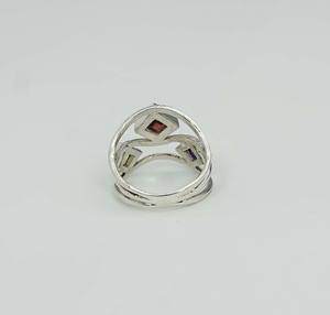 แหวนเปิดซิกแซกสีเงินสเตอริง925แข็งตัดทรงสี่เหลี่ยมพลอยพลอยอเมทิสต์สีแดงอมิทรีนตั้งค่าขอบเจ้าหญิงตัด - Product Image 3