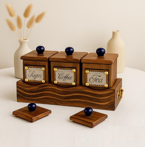 Boîte à épices en bois d'acacia faite à la main moderne, boîte à thé, boîte de rangement avec couvercle, dernier design, prix économique, bocaux de cuisine - Product Image 2