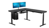Bureau debout convertible en L VersaDesk PowerLift, design contemporain noir, hauteur réglable, finition thermolaquée pour bureau
