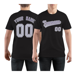 Camiseta de Béisbol Negra Personalizada para Hombre, Manga Corta, Cuello Redondo, Algodón Jersey, Impresión con Nombre y Número del Equipo, Corte Casual, Largo Regular - Product Image 1